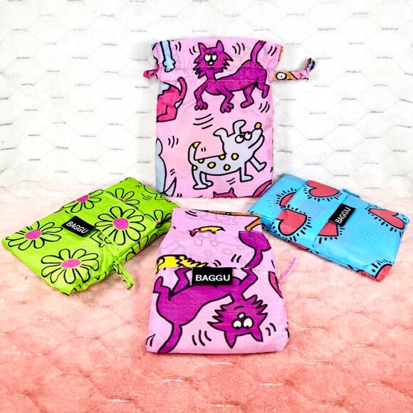 BAGGU Standard Set Of 3 Reusable Bags From The Keith Haring Collaboration New - Picture 2 of 4